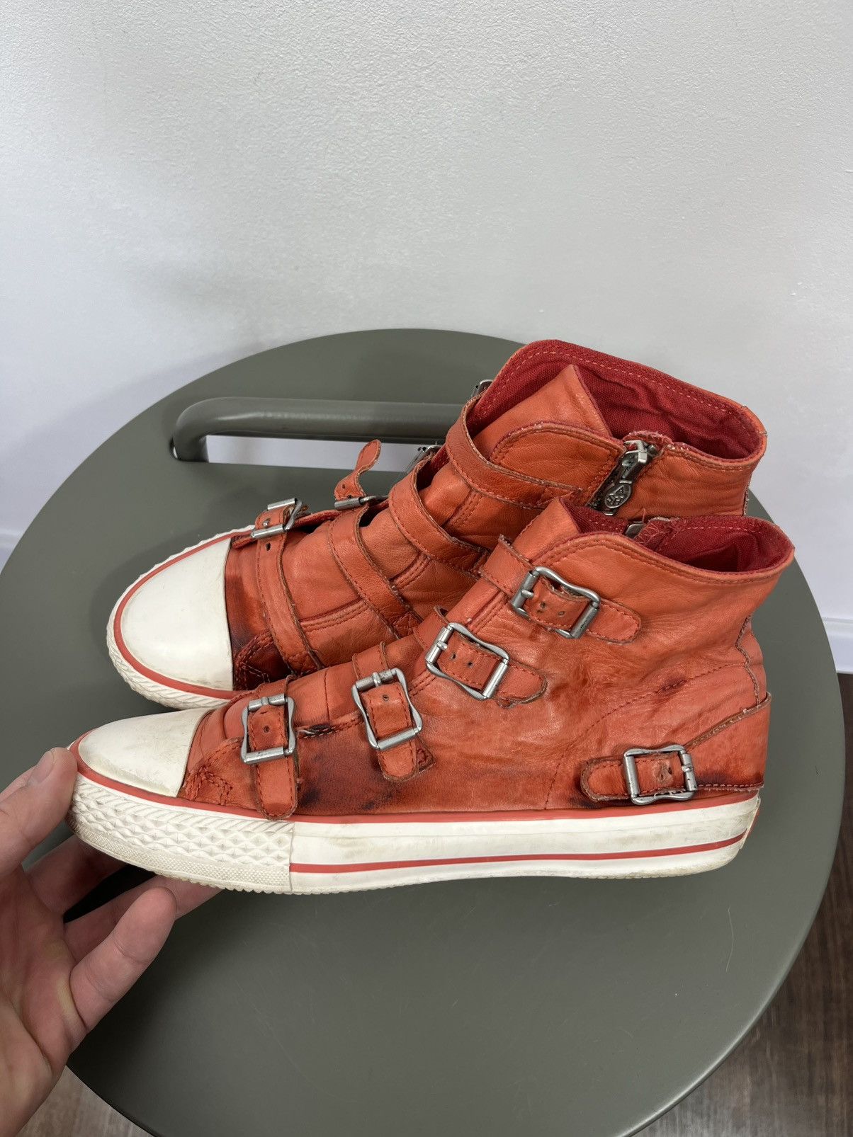 ASH ASH Distressed High Top Sneakers EU 39 Leather Buckle Zip Size US 8 / IT 38 - 6 Thumbnail