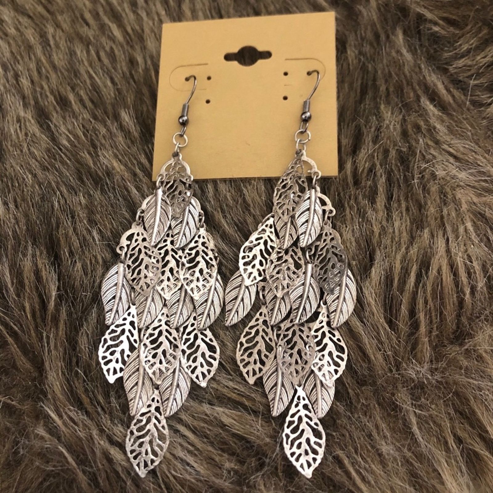 Vintage Vintage silver tone tiered falling leaves earrings Size ONE SIZE - 2 Thumbnail