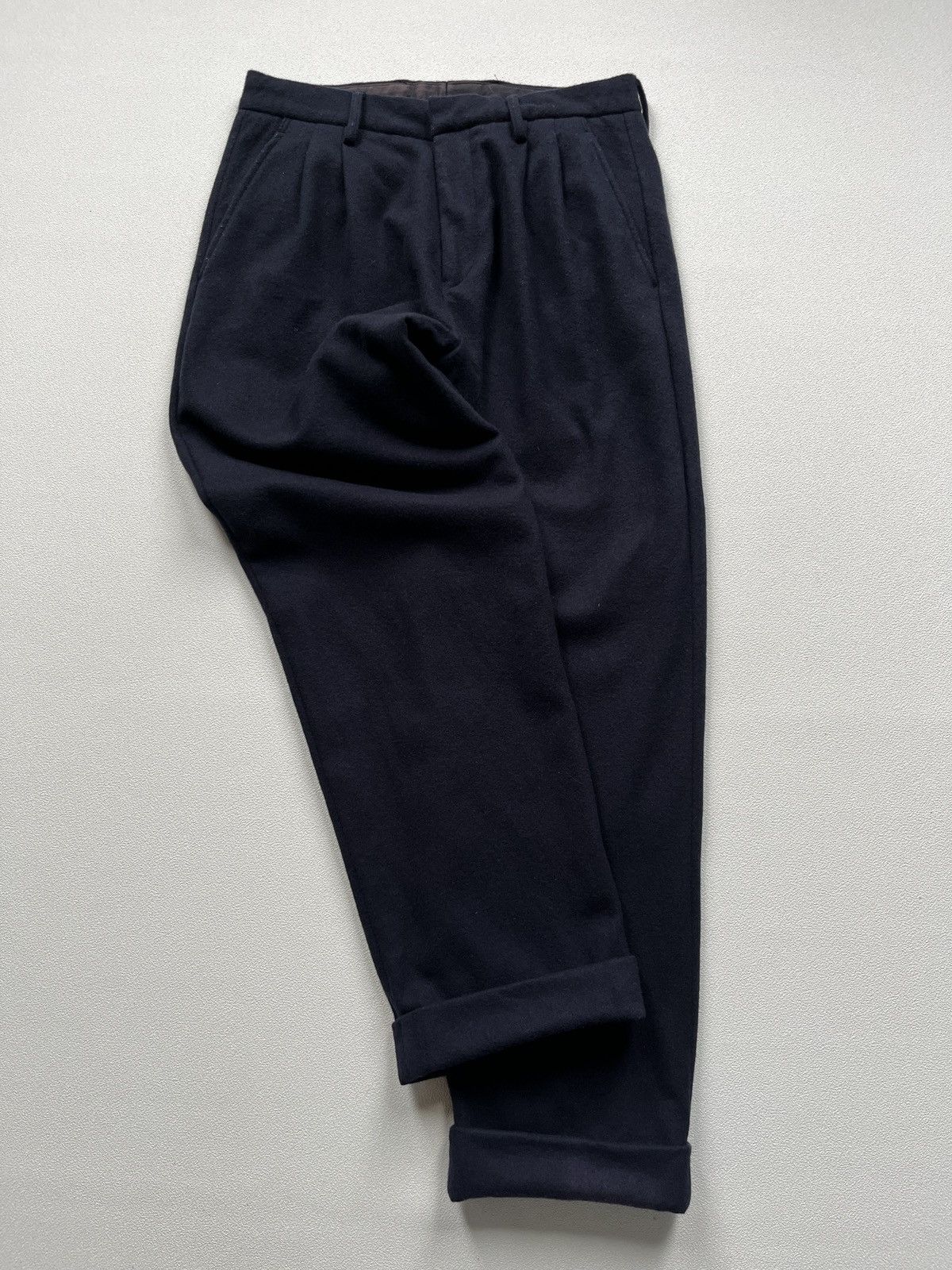District UNITED ARROWS District United Arrows 2Pleats Wide Wool Flannel Pants DNavy Size US 28 / EU 44 - 3 Thumbnail