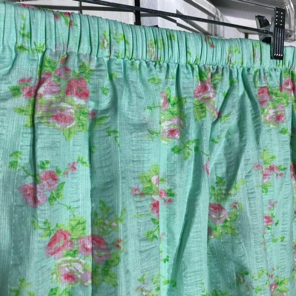 Vintage 90s Midi Skirt Boho Cottage Floral Cotton Green/Pink S/M Size 24" / US 00 / IT 34 - 8 Thumbnail