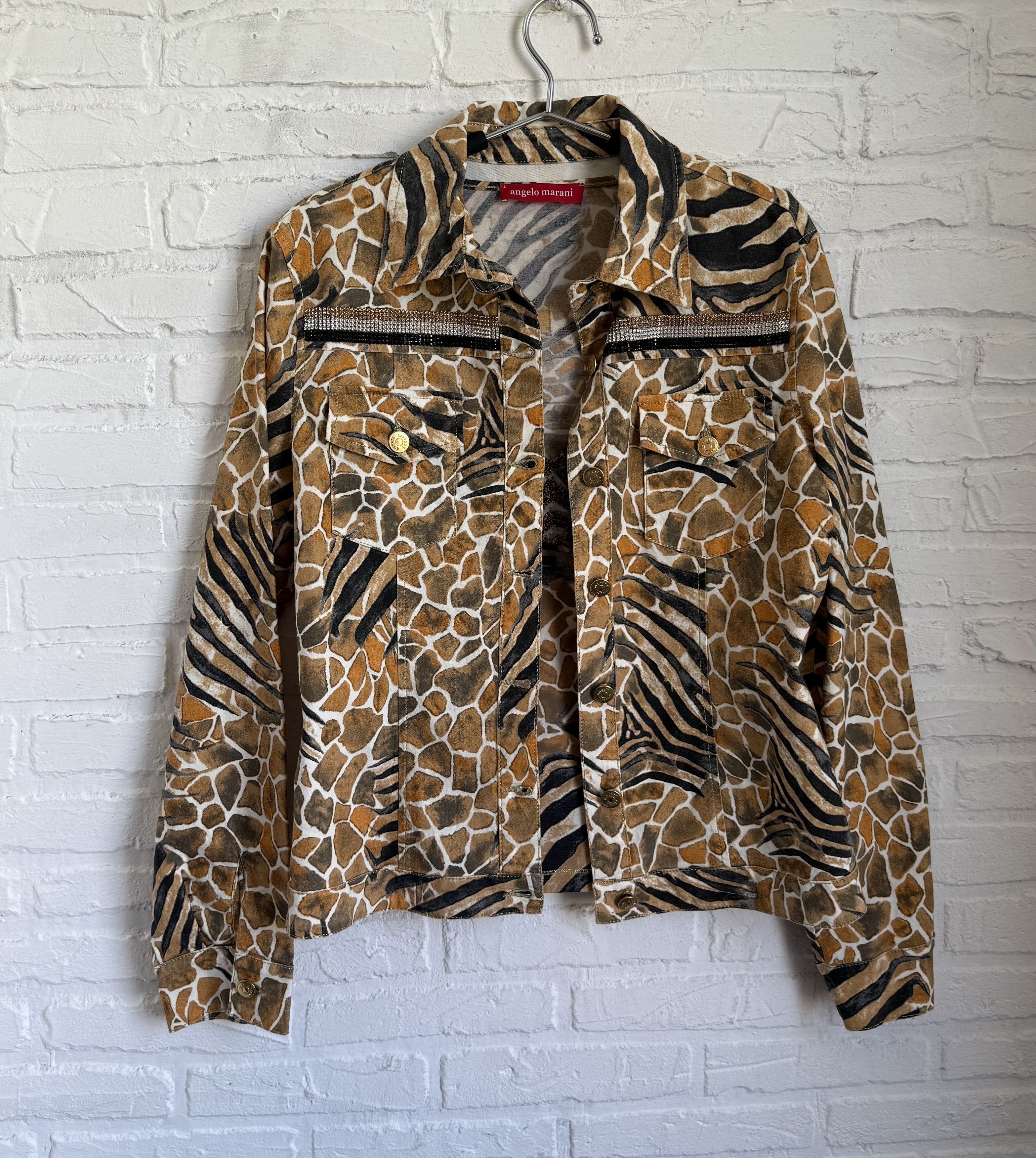 Vintage Vintage Angelo Marani Animal Print Rhinestone Denim Jacket Size L / US 10 / IT 46 - 2 Thumbnail