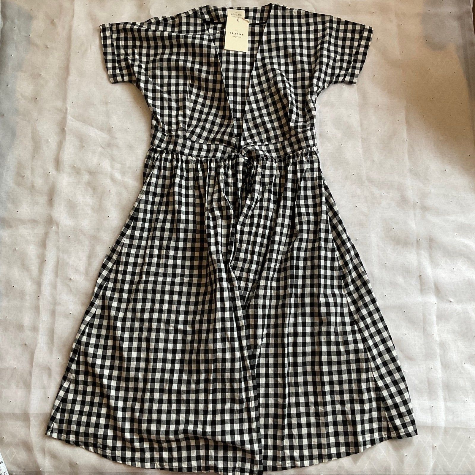 Sezane NWT Sezane MARIELLE midi DRESS Black White cotton gingham pl Size S / US 4 / IT 40 - 3 Thumbnail