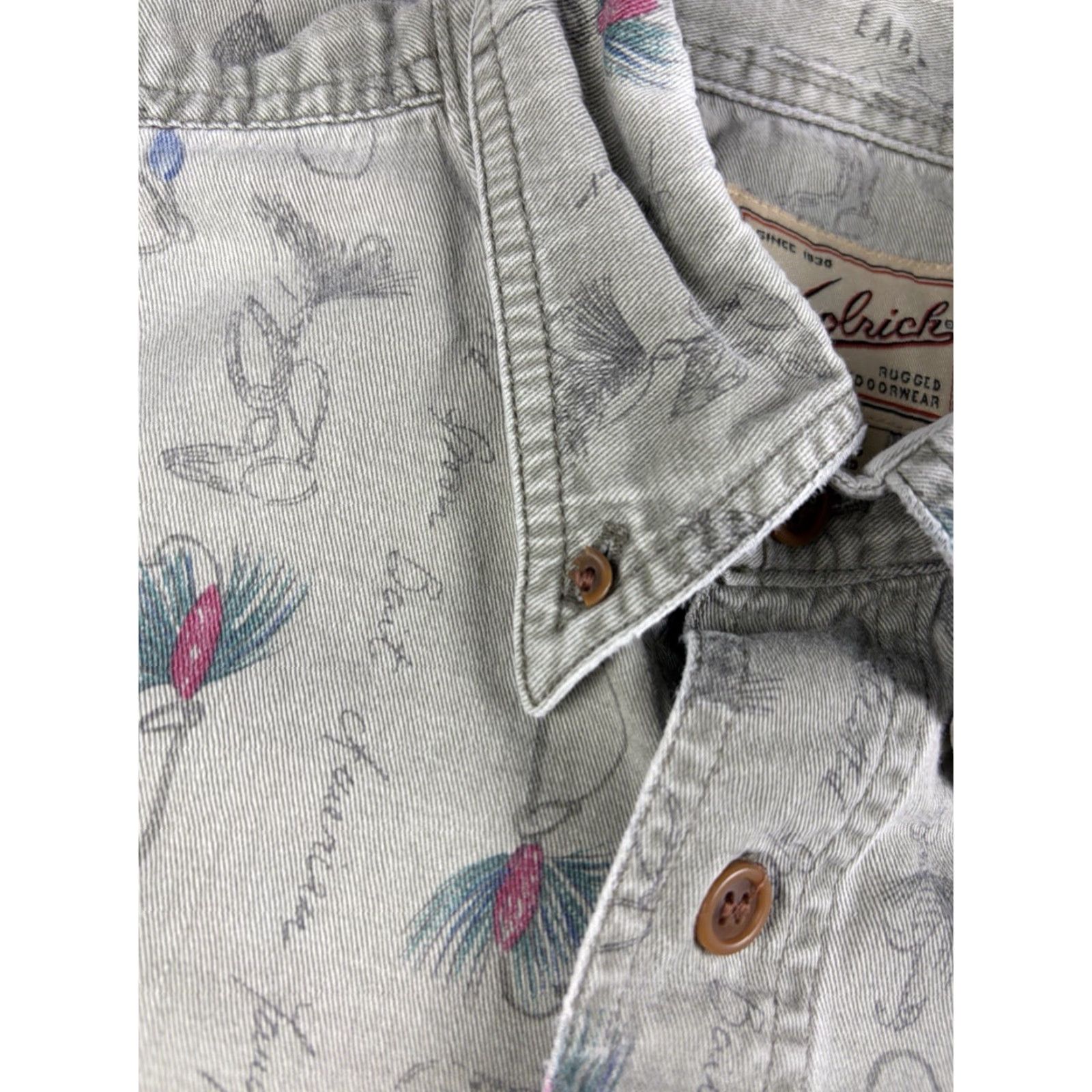 Vintage VINTAGE Woolrich Shirt Men M Brown Button-Up Fly Fishing Lures Print Graphic Print Long Sleeve Button-Down Collared Mens Size US M / EU 48-50 / 2 - 6 Thumbnail