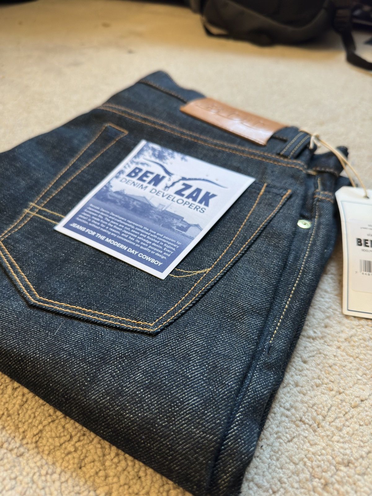 image of Benzak Denim Developers Bdd 711 Green Cast 15 Oz Raw Denim Size 32 in Indigo, Men's