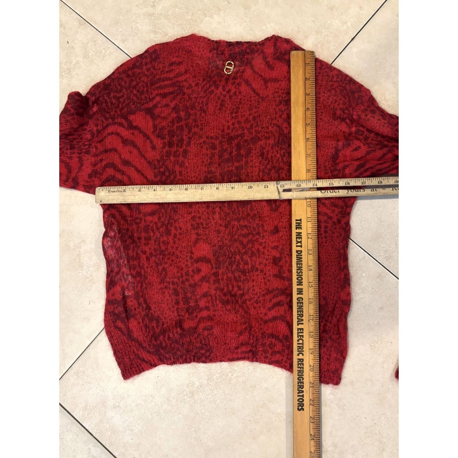TWINSET TWINSET Sweater Womens Small Red Mohair Wool Blend Animal Print Knit Fuzzy Size S / US 4 / IT 40 - 7 Thumbnail