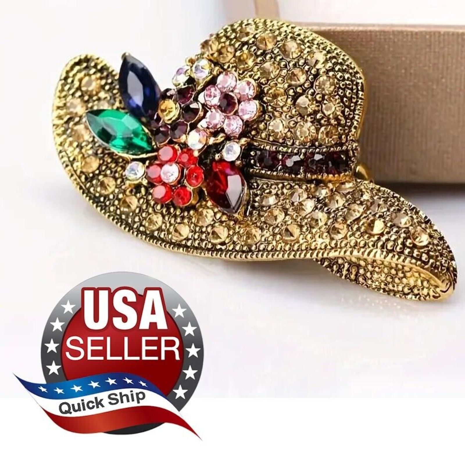 Other Hat Brooch Sparkling Marquis Cut Rhinestones •Blue Red Pink+ Size ONE SIZE - 1 Thumbnail