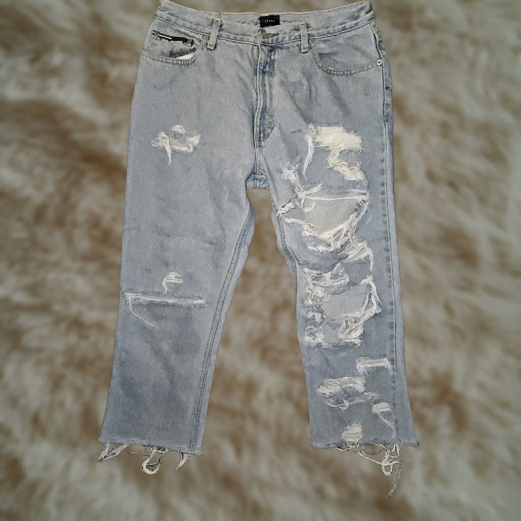 Tommy Hilfiger VINTAGE Tommy Jeans 13 Capri Cropped High Rise Distressed 90's Grunge Blue Womens Size 34" / US 12 / IT 48 - 1 Thumbnail