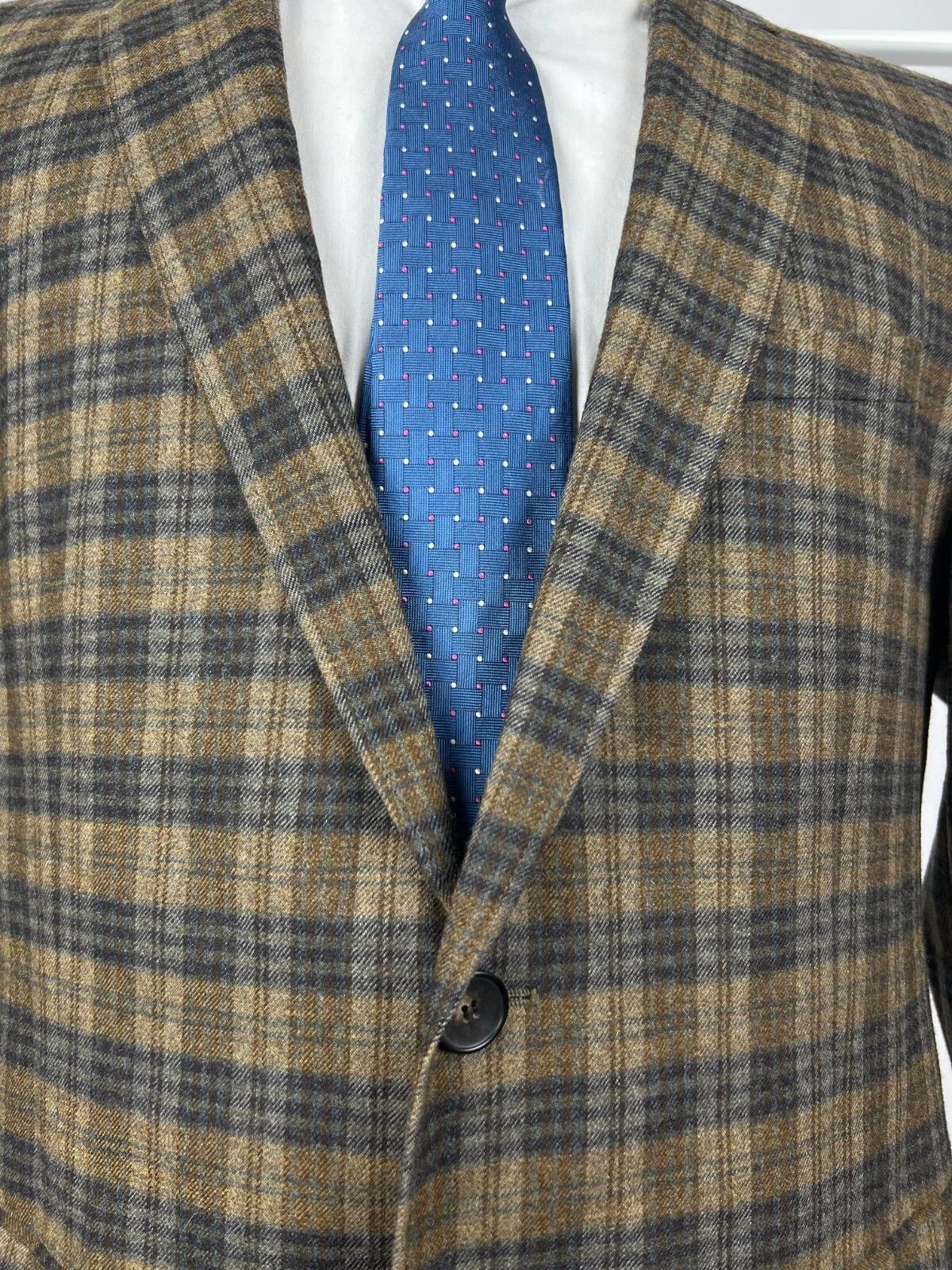 Hugo Boss Hugo Boss Brown Blue Check Wool Two Buttons Blazer Jacket Size 44R - 3 Thumbnail