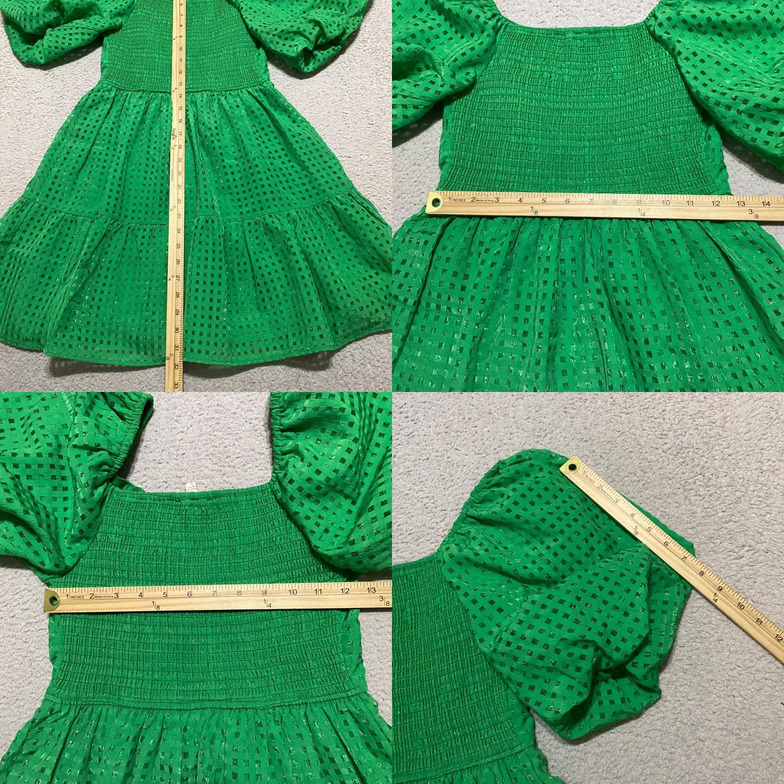 Vintage Flying Tomato Womens Short Dress Green Geometric Mini Puff Sleeve V-Neck Adult Small Size S / US 4 / IT 40 - 8 Thumbnail