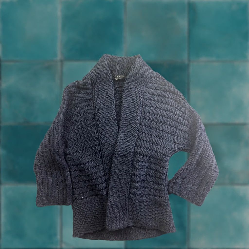 Theory Theory Eila Surface Cardigan Womens Medium Navy Blue Cotton Knit Ribbed Shawl Sweater Size M / US 6-8 / IT 42-44 - 1 Thumbnail