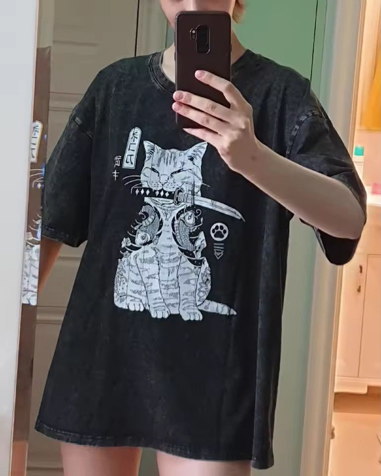 Japanese Brand Vintage Wash Samurai Cat Tee Size US XL / EU 56 / 4 - 3 Thumbnail