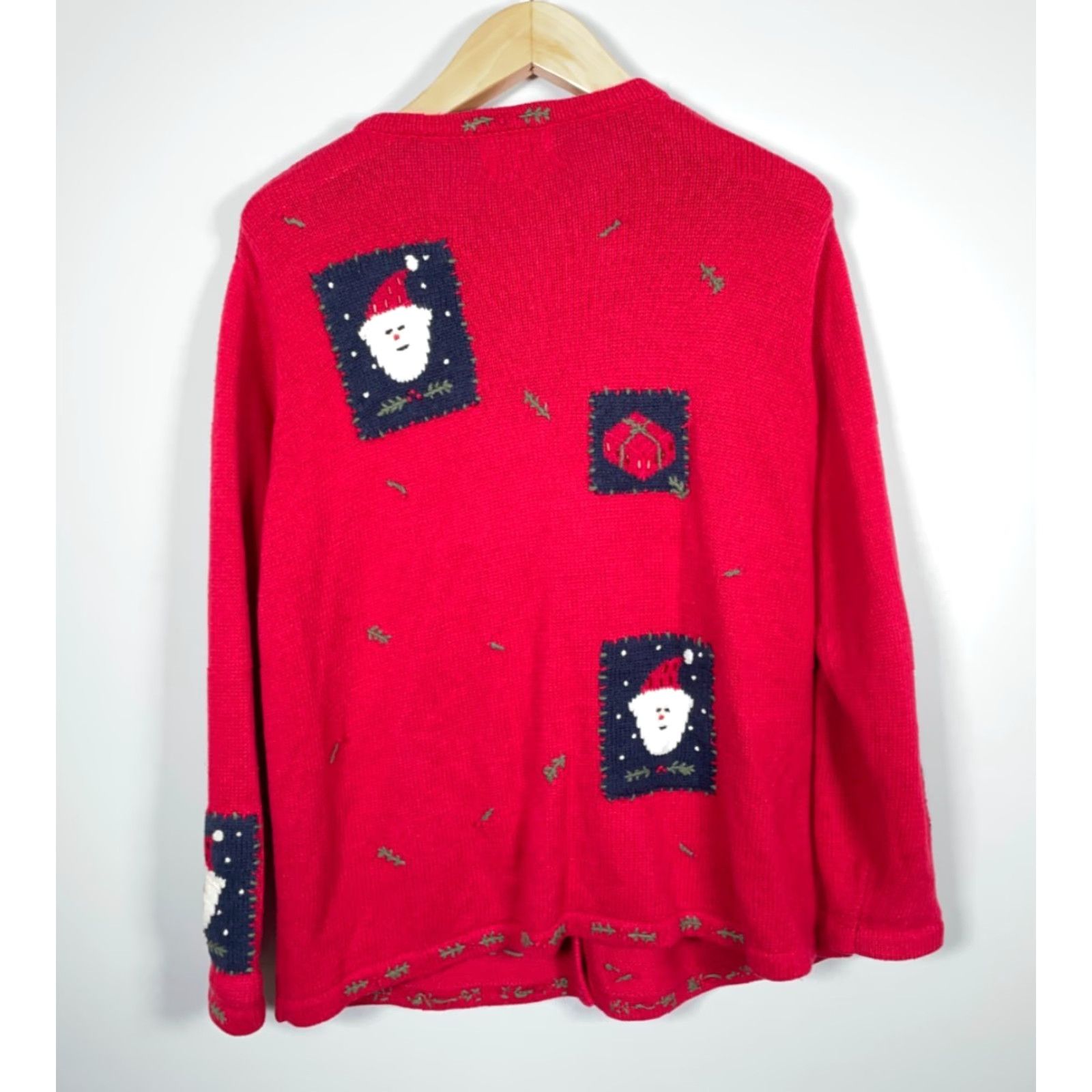 Quacker Factory Quacker Factory Cardigan Santa Claus Christmas Cotton Knit Large Red Women's Size L / US 10 / IT 46 - 2 Thumbnail