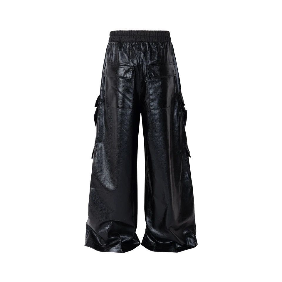 RO Style Glossy Black Pu Leather Pants Hombre Baggy
