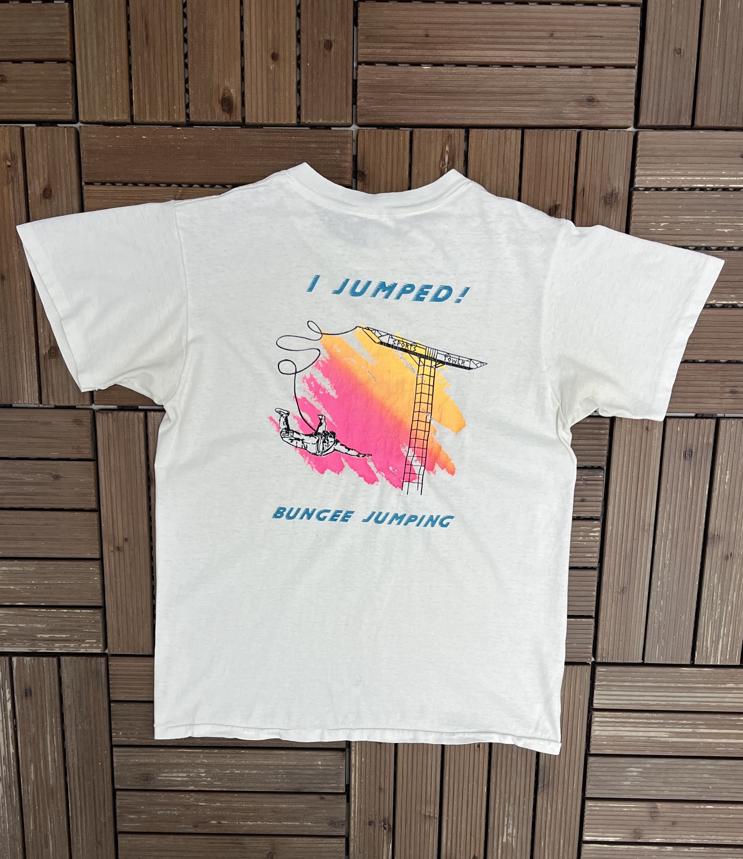 Vintage I Jumped! Bungee Jumping Vintage White T-Shirt Tee Size US M / EU 48-50 / 2 - 4 Thumbnail