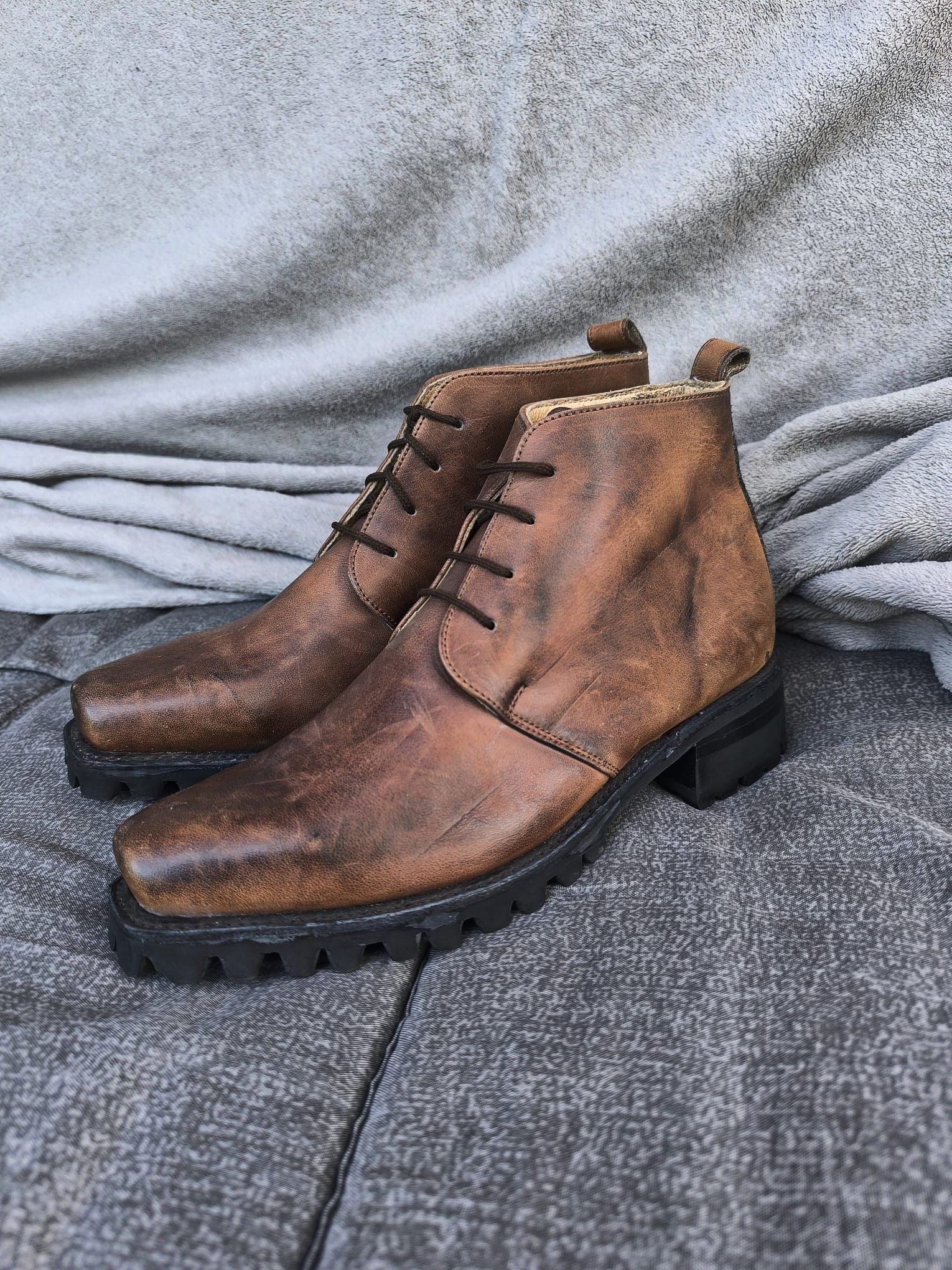 Vintage pointy block toe western ankle boots patina leather 90s Size US 7 / IT 37 - 3 Thumbnail