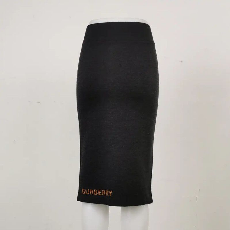 Burberry Gray Wool Blend Mid-Length Skirt