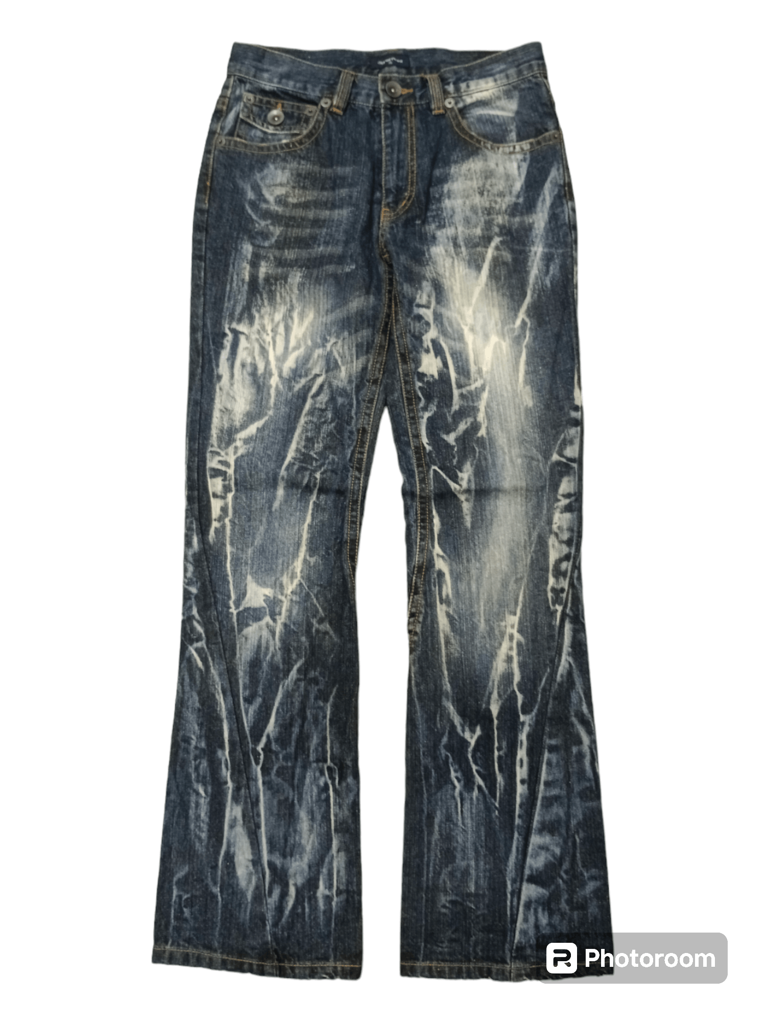 image of Distressed Denim x Hype Flare Sick Twist Signal Ponit Denim Pants in Dark Blue Distressed (Size 29)