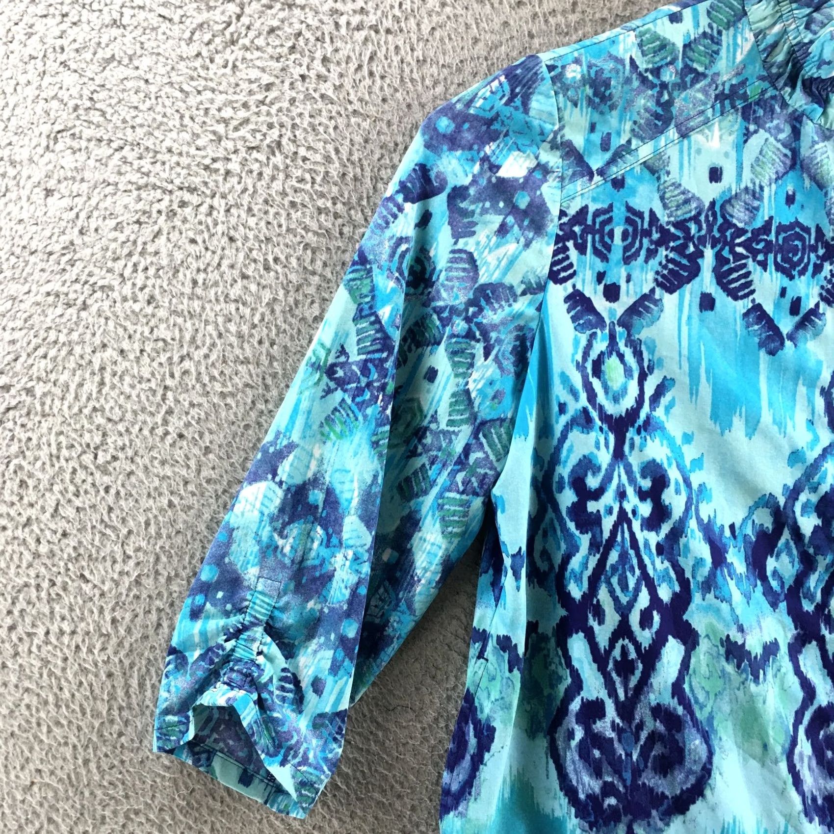 Vintage Chico's Zenergy Jacket Womens Blue Ikat Zip Up Stretch Pockets 3/4 Sleeves Cardigan Style Casual Overall Fit Regular Mens? Size XS / US 0-2 / IT 36-38 - 4 Thumbnail