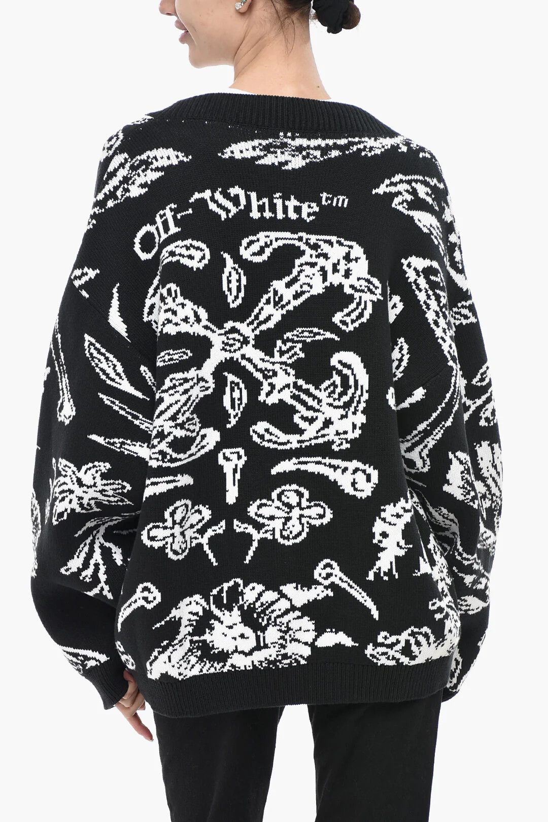 Off-White og1mm0426 Cotton-Blend Jacquard Oversized Cardigan Black Size XS / US 0-2 / IT 36-38 - 2 Thumbnail