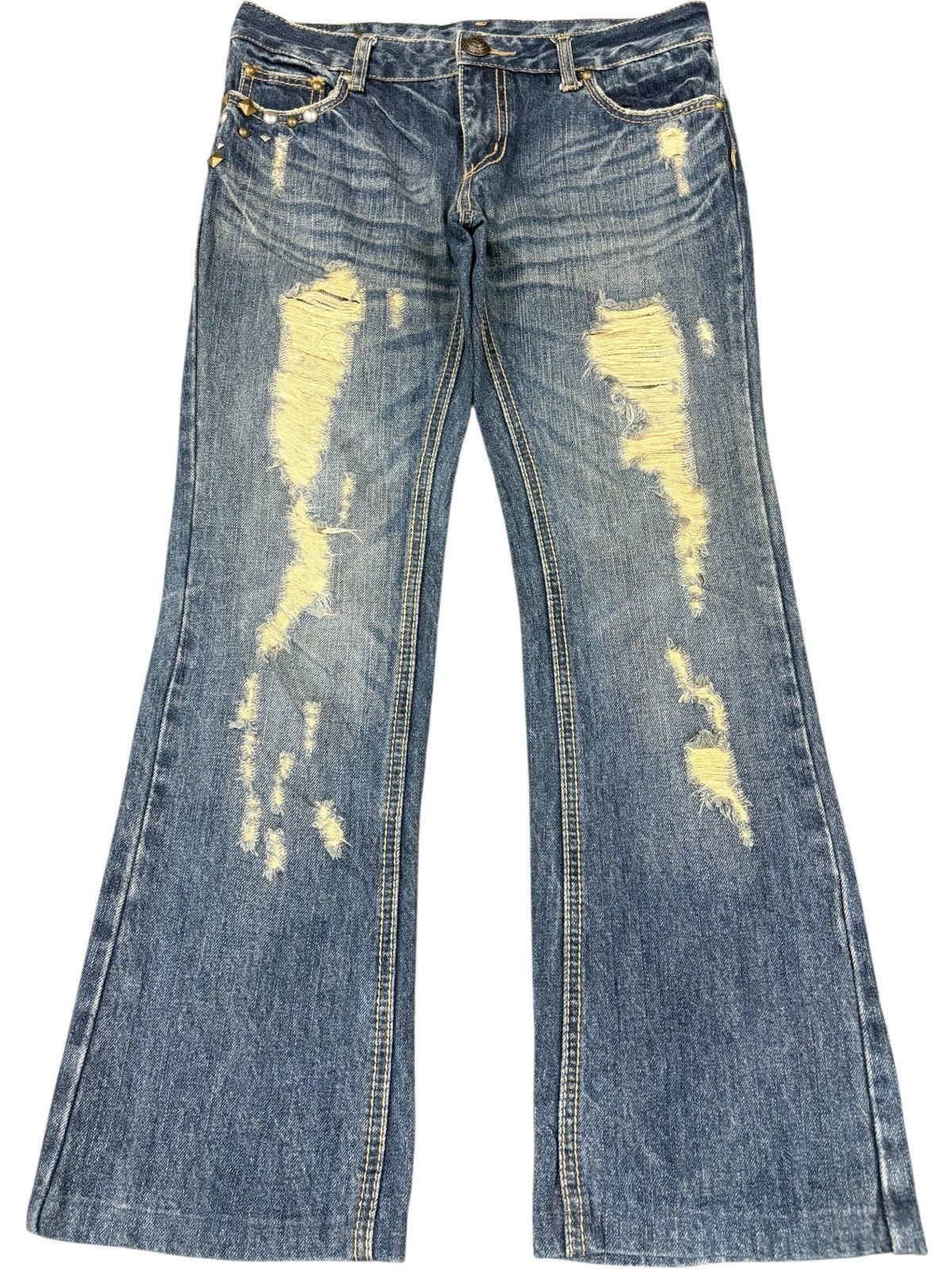 Hysteric Glamour Vintage Japanese Rusty Studded Bead Distress Flare Jeans Size 30" / US 8 / IT 44 - 1 Thumbnail
