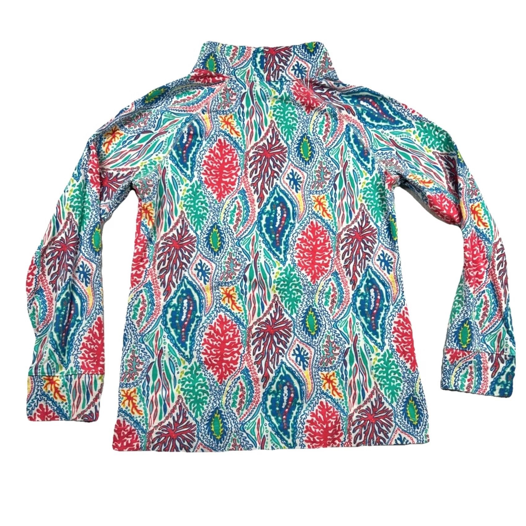 Lilly Pulitzer Lilly Pulitzer Top Womens M 1/2 Zip Pullover Geometric Coral Multicolor Mock Neck Sweatshirt Sweater Size M / US 6-8 / IT 42-44 - 2 Thumbnail