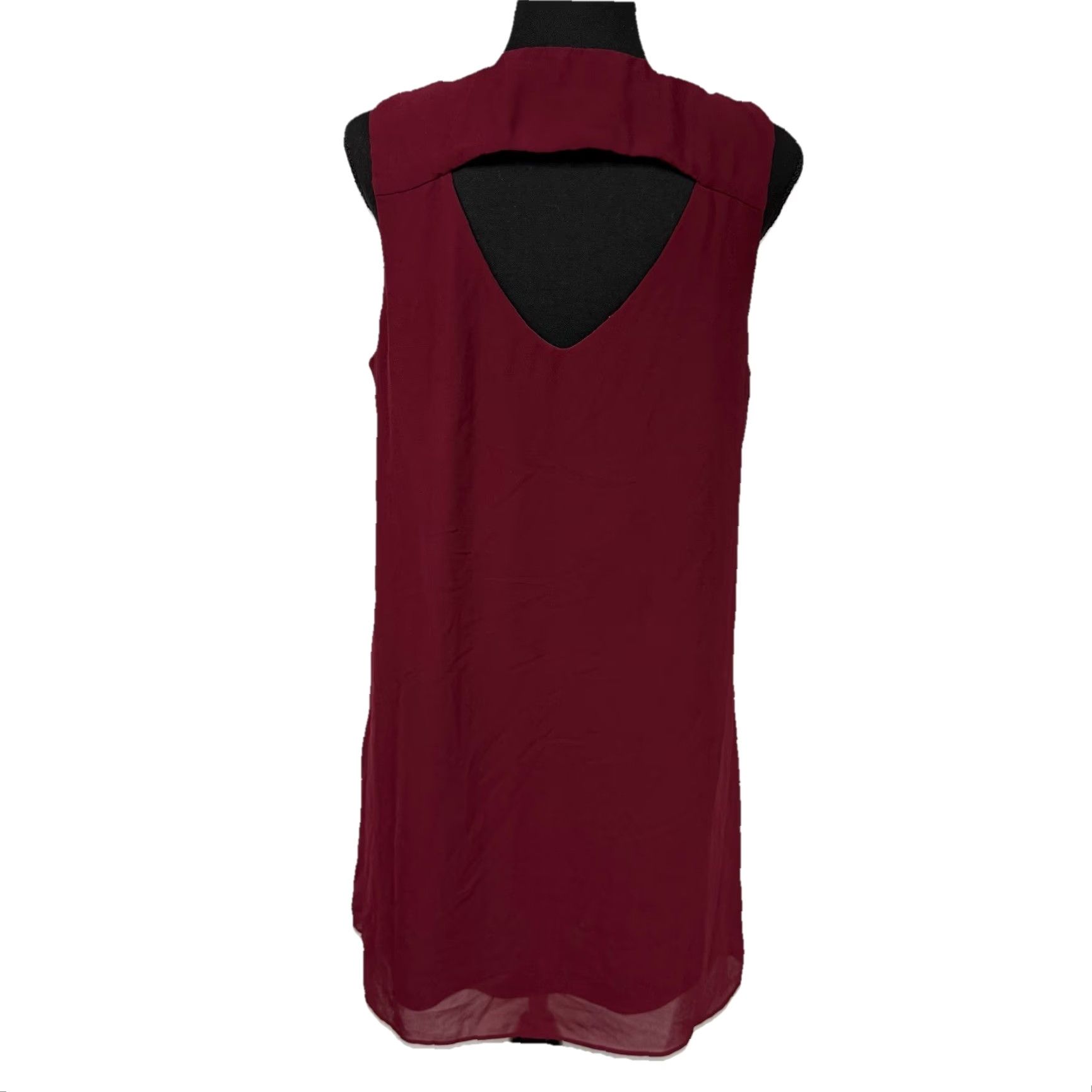 Vintage A. Byer Women’s Dress CHIFFON Sleeveless FLOWY Sheer Overlay Lined Maroon XL Knee Length Dress Slip Womens Size XL / US 12-14 / IT 48-50 - 2 Thumbnail