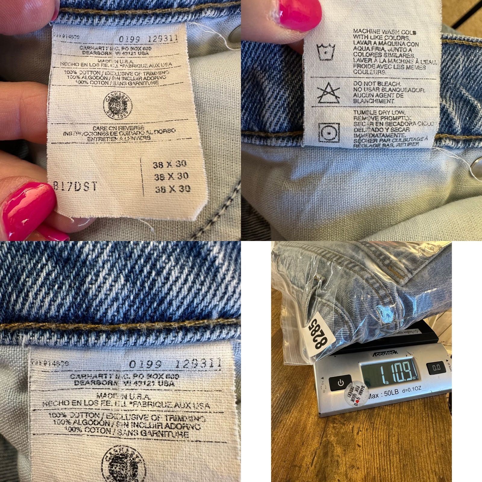 Carhartt VINTAGE Carhartt B17 DST Jeans Light Wash 38x30 USA Relaxed Tapered Leg 5-Pocket Mens Denim Blue 90s Size US 38 / EU 54 - 8 Thumbnail