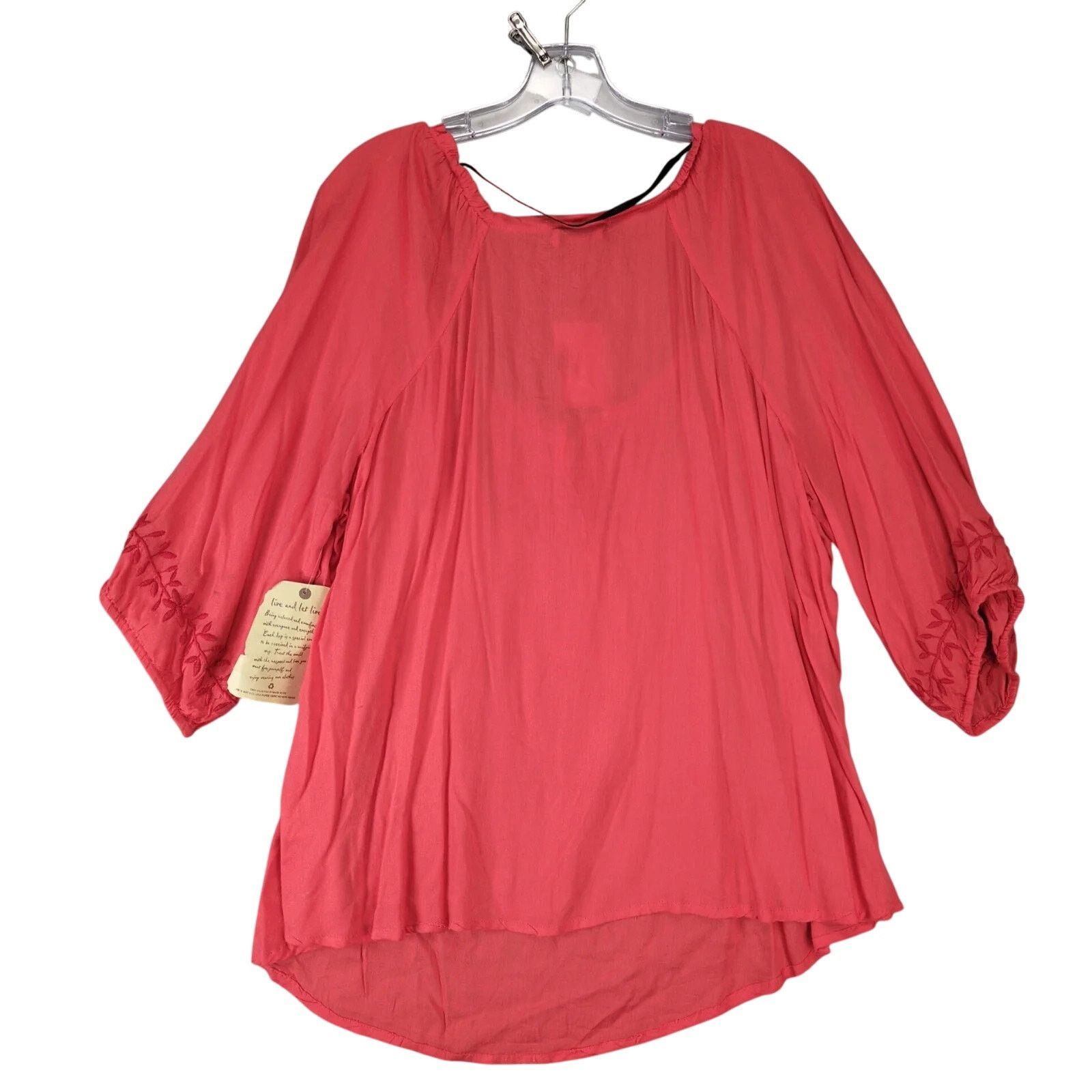 Other NWT One World Coral Peasant Blouse Top Women's Plus Size 2X Size XXL / US 16-18 / IT 52-54 - 2 Thumbnail
