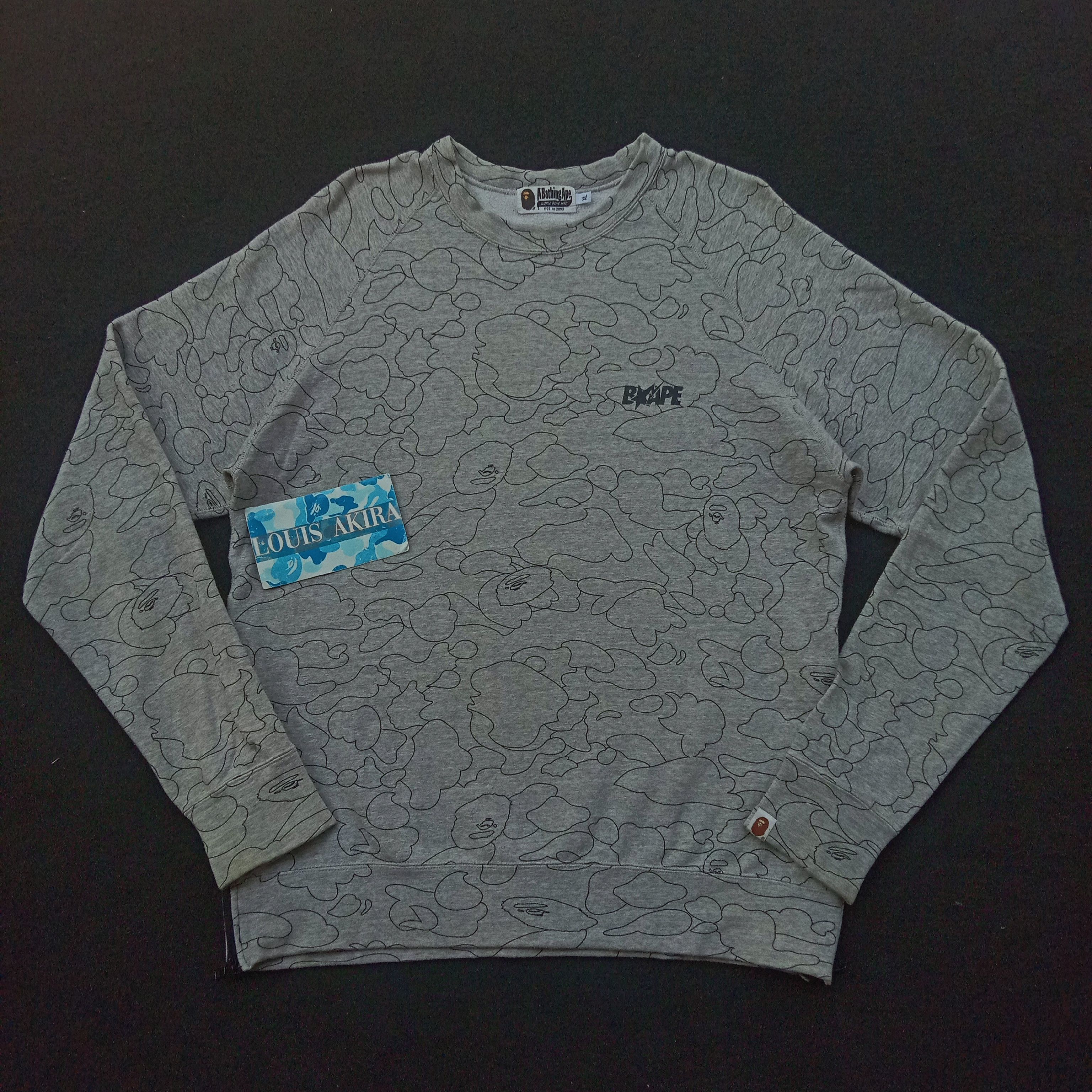 image of Bape 2017 Line 1St Camo Side Zip Wide Crewneck in Grey, Men's (Size XL)