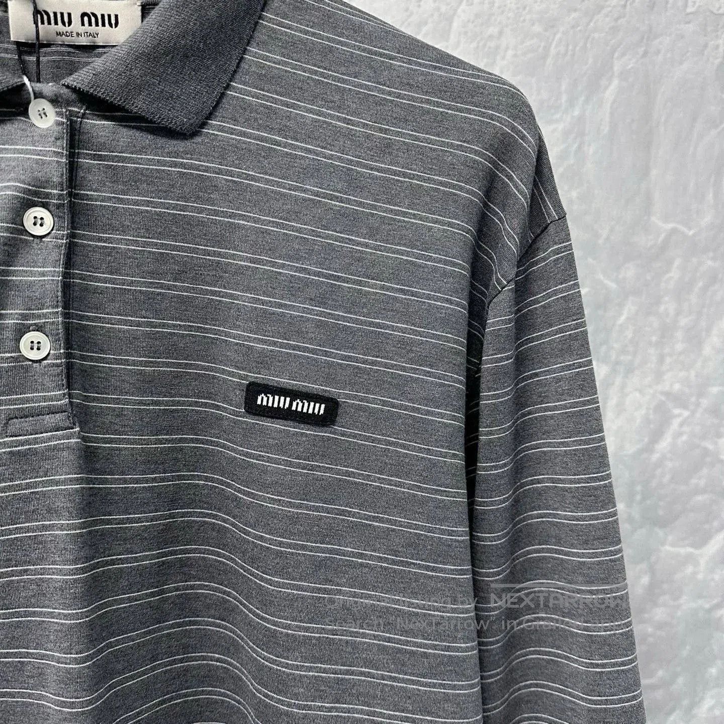 Miu Miu Miu Miu SS25 Logo Stripe Long Sleeve Polo. Size S / US 4 / IT 40 - 4 Thumbnail