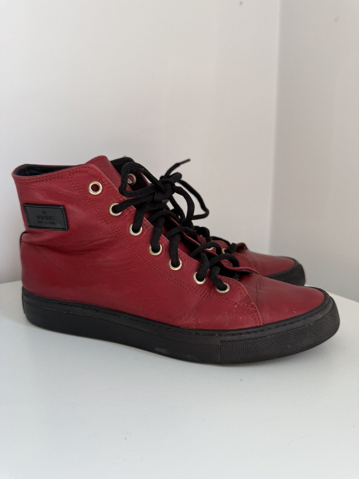 Gucci Gucci High Top Sneakers red Leather logo Size US 5 / EU 37 - 1 Thumbnail