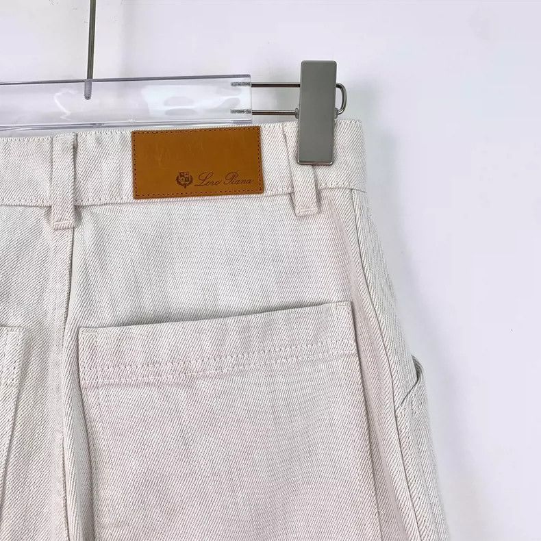 Loro Piana Loro Piana White logo leather brand cotton casual wide-leg Size 25" / US 0 / IT 36 - 5 Thumbnail