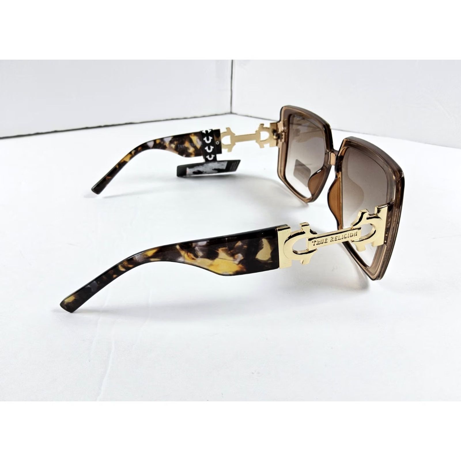 True Religion True Religion Sunglasses Oversized Square Gold Logo UV Protection Brown Plastic Womens 100% UVA Sunshade" Size ONE SIZE - 6 Thumbnail