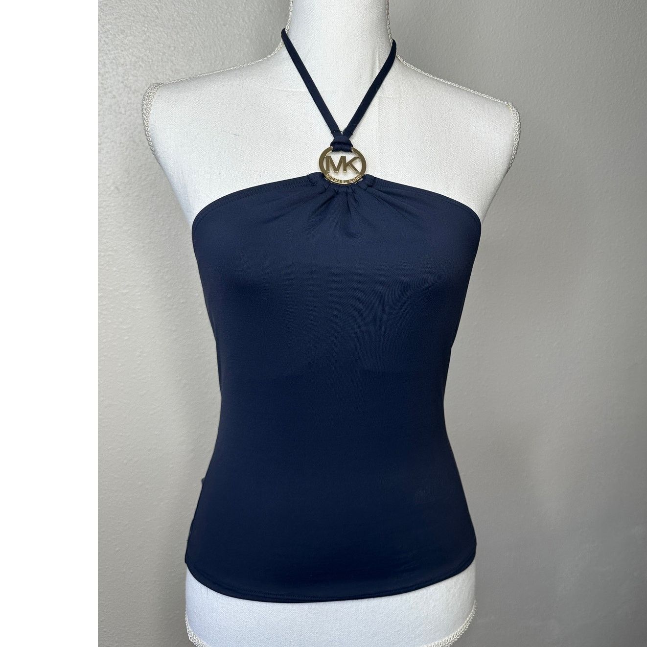 Michael Kors Michael Kors Navy Blue Halter Tankini Top XS Gold MK Logo Size XS / US 0-2 / IT 36-38 - 2 Thumbnail