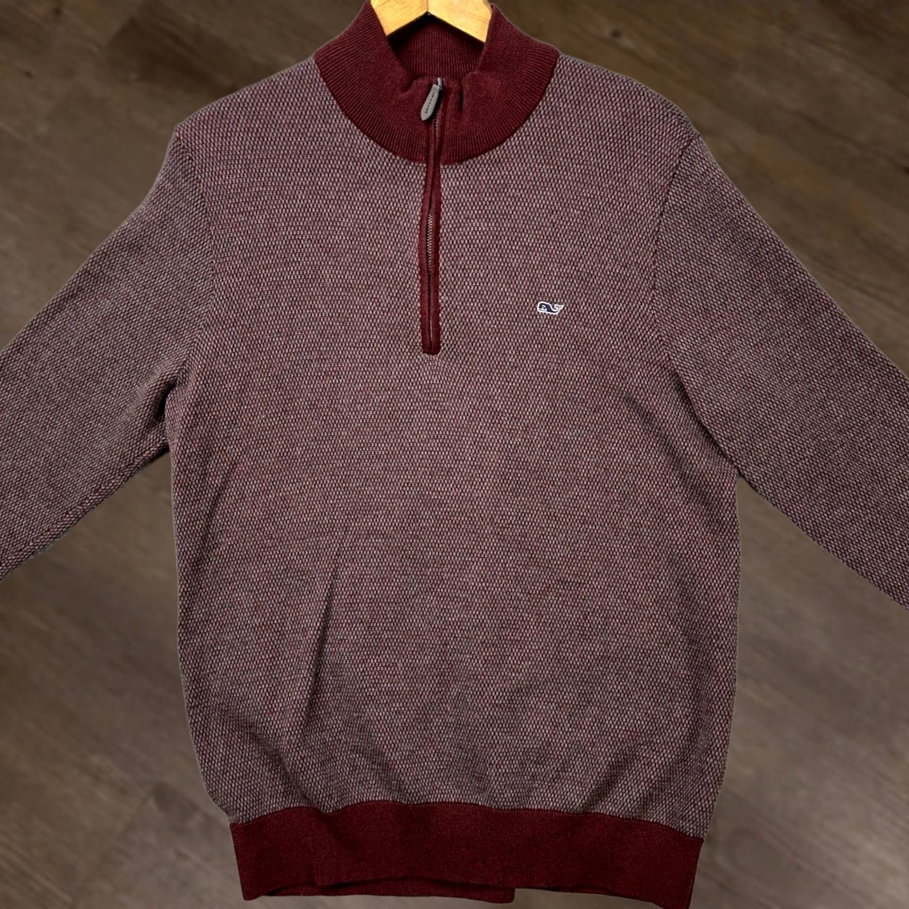 Vineyard Vines Vineyard Vines Merino Wool Sweater Pullover Mens Large Burgundy Knit Quarter Zip Shirt Size US L / EU 52-54 / 3 - 1 Thumbnail