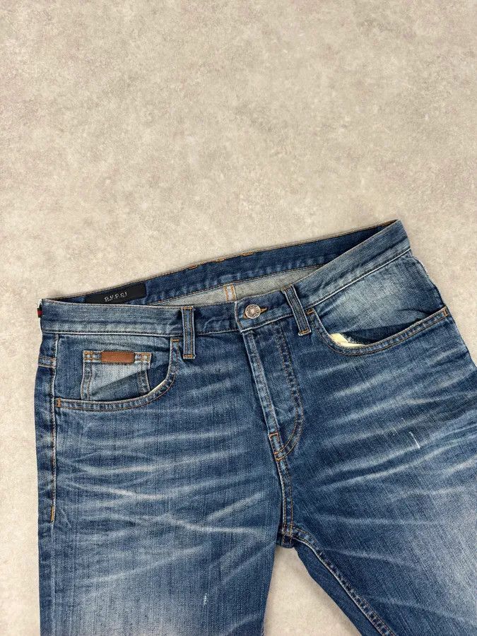 Gucci 2010s Gucci Blue Faded Slim Denim Jeans by Frida Giannini Size US 30 / EU 46 - 6 Thumbnail