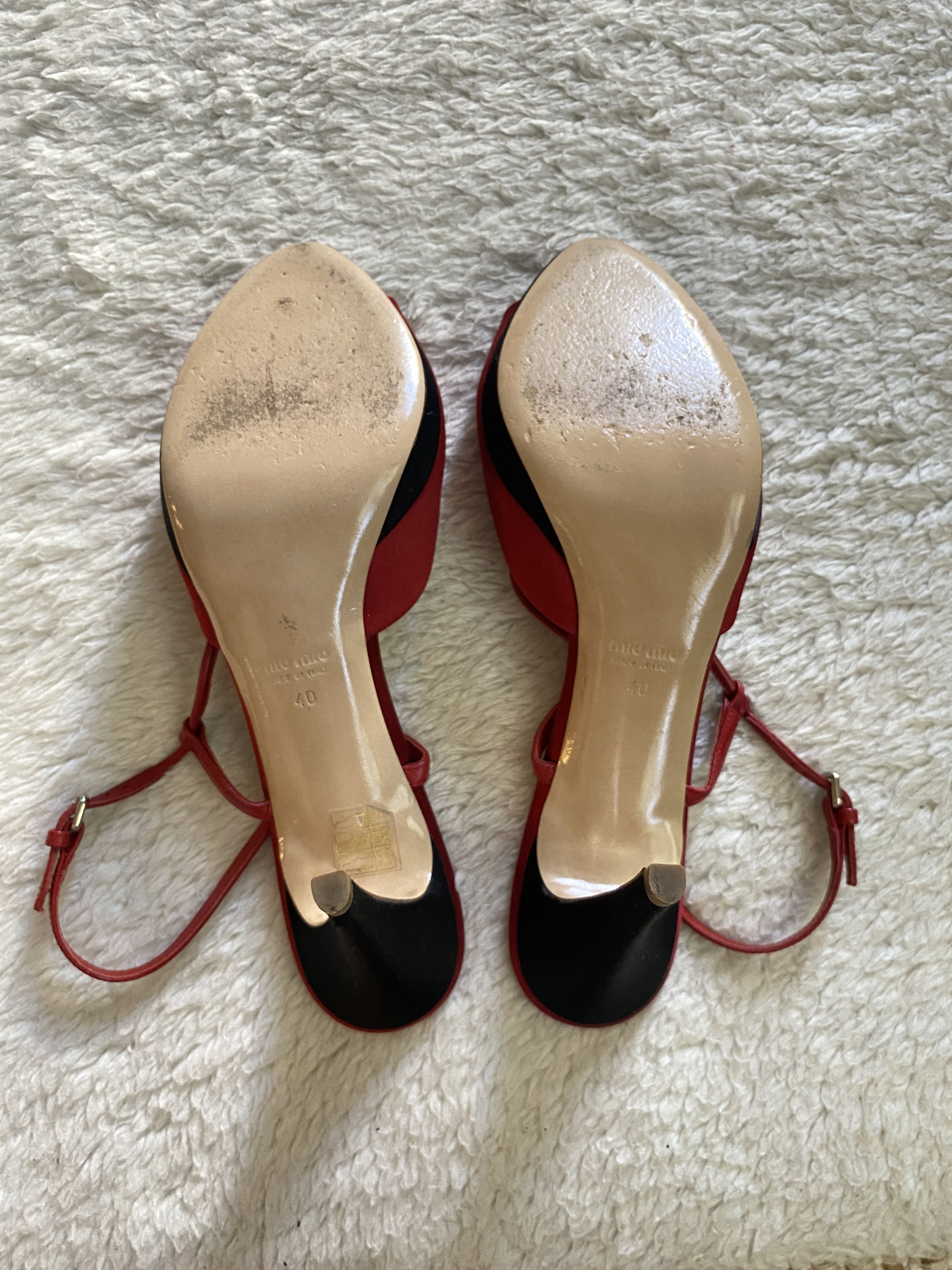 Miu Miu Miu Miu Silk Peep Toe Sandals – Red & Black Size US 10 / IT 40 - 11 Thumbnail