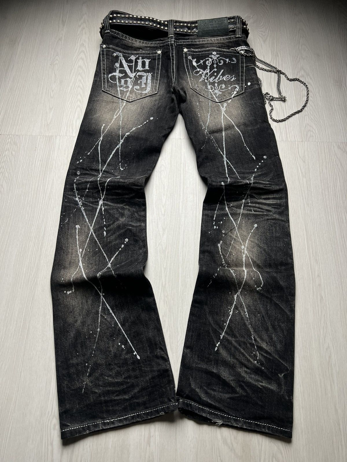 14th Addiction Xfrm Studded Swarovski Mudwash Flared Jeans Size US 30 / EU 46 - 1 Thumbnail
