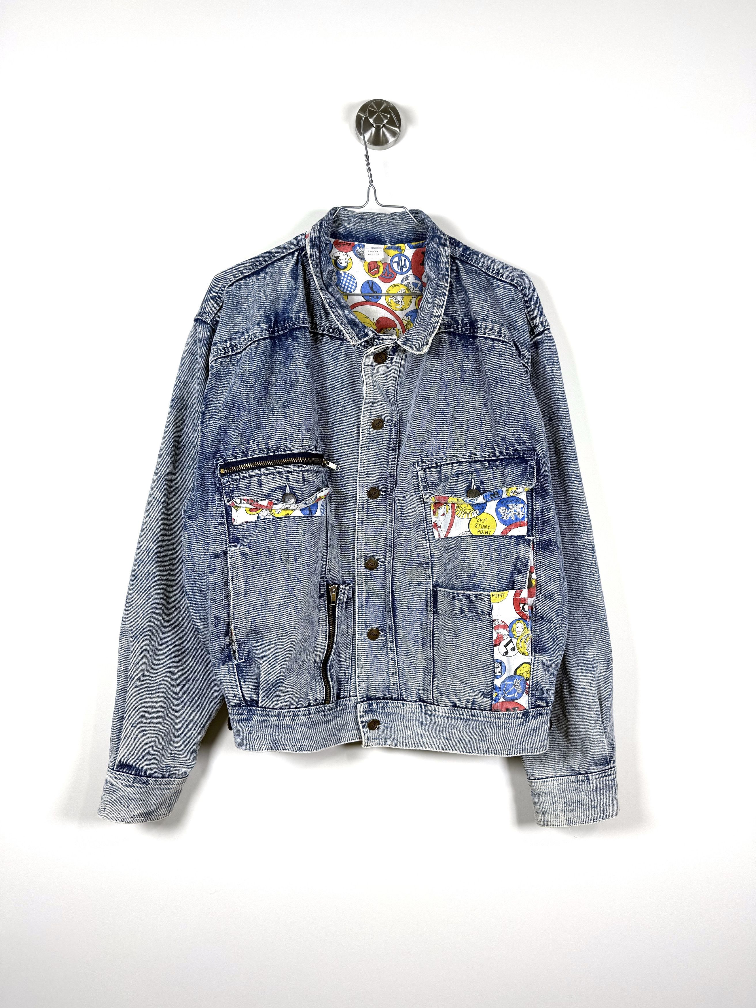 Vintage Vintage Acid Wash Denim Jacket with Pop Art Lining (S) Size US S / EU 44-46 / 1 - 2 Thumbnail