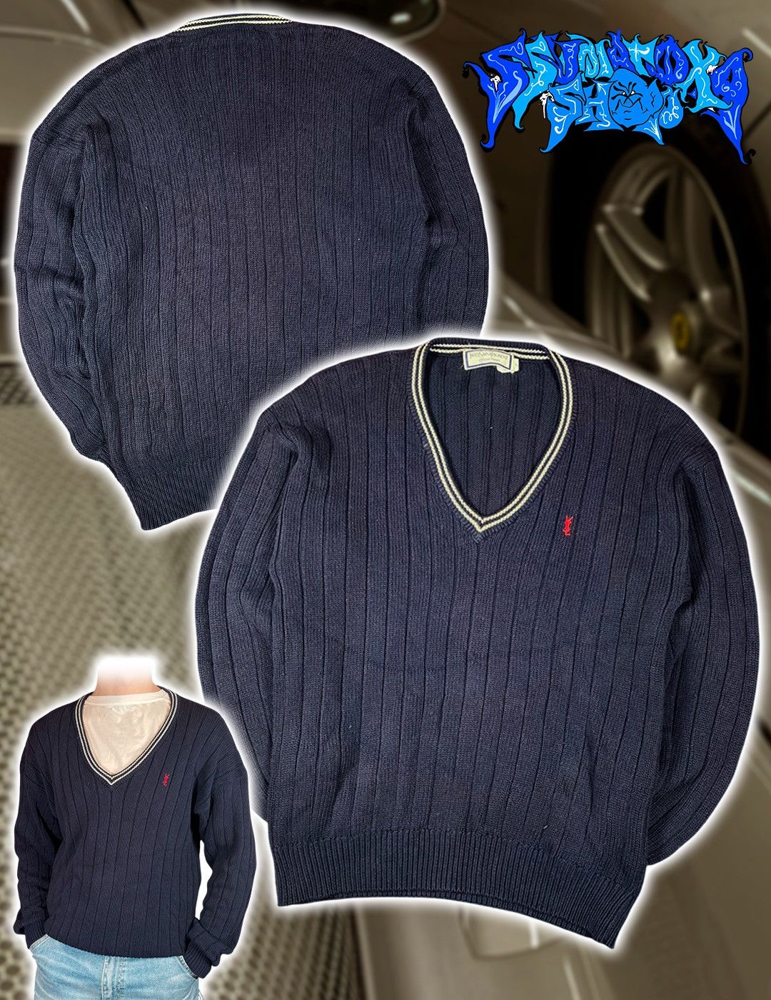 Yves Saint Laurent Vintage 2000s Knitted V-Neck Yves Saint Laurent Sweater Size US L / EU 52-54 / 3 - 1 Thumbnail