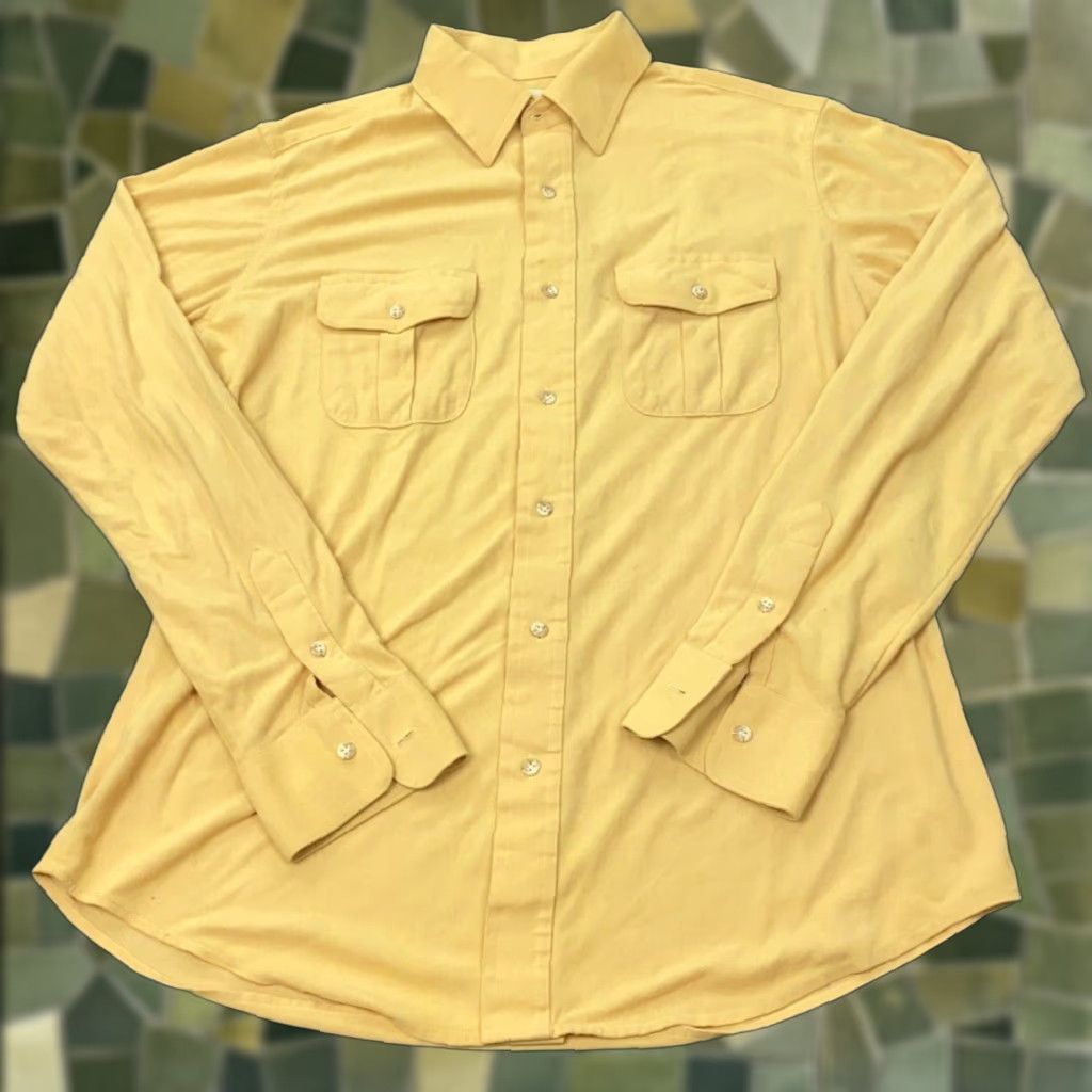 Sears VINTAGE Fieldmaster Sears Shirt Mens Large Pale Yellow 70s Button-Up Long Sleeve Collared Solid Workwear Casual Travel Jeans Shirts? Size US L / EU 52-54 / 3 - 1 Thumbnail