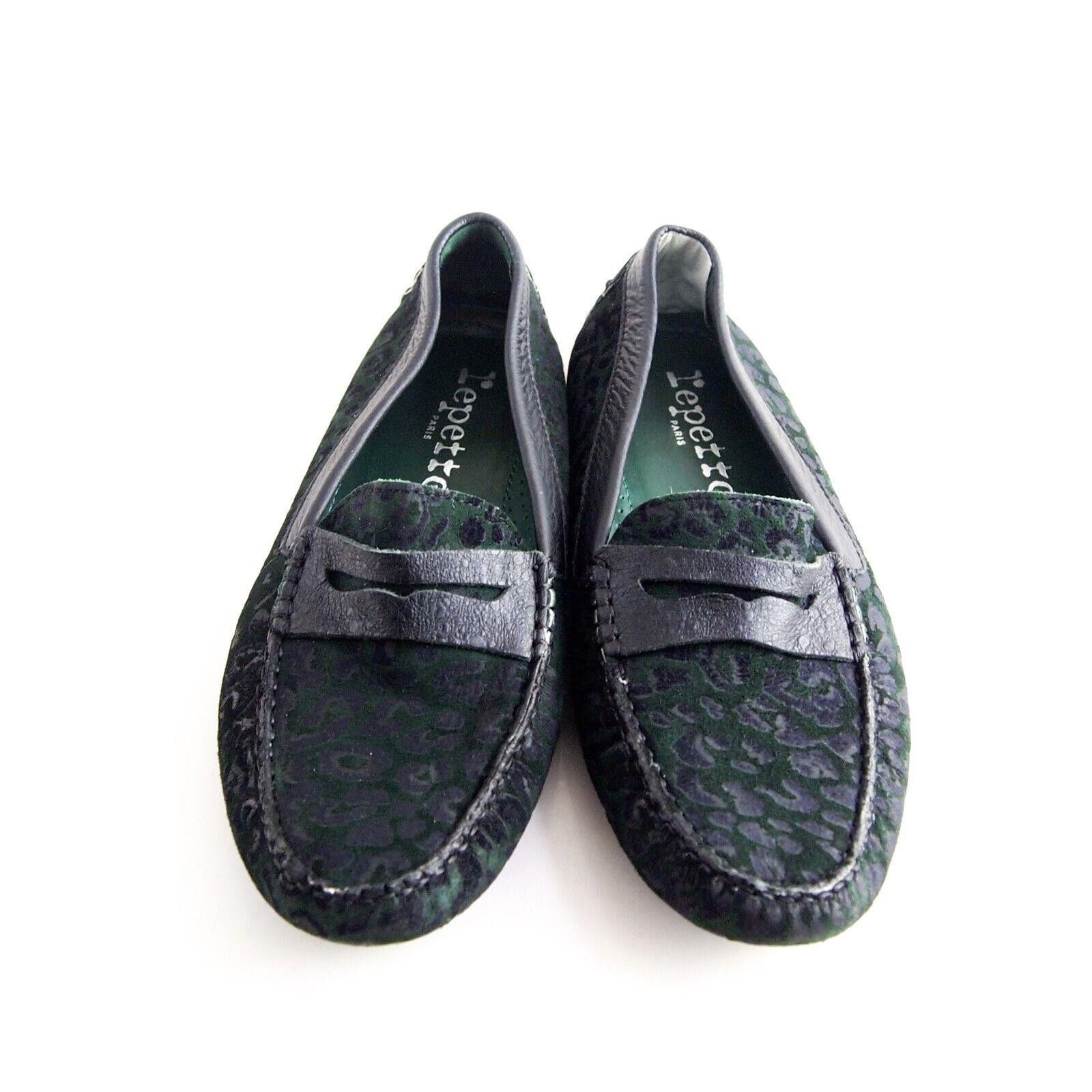 Repetto Penny Loafers Green Suede Black Leather FR 39 US 8