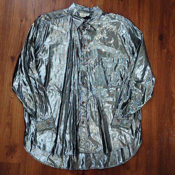 Other Vintage Year Of Silver Metallic Long Sleeve Button Shirt Size US L / EU 52-54 / 3 - 2 Thumbnail