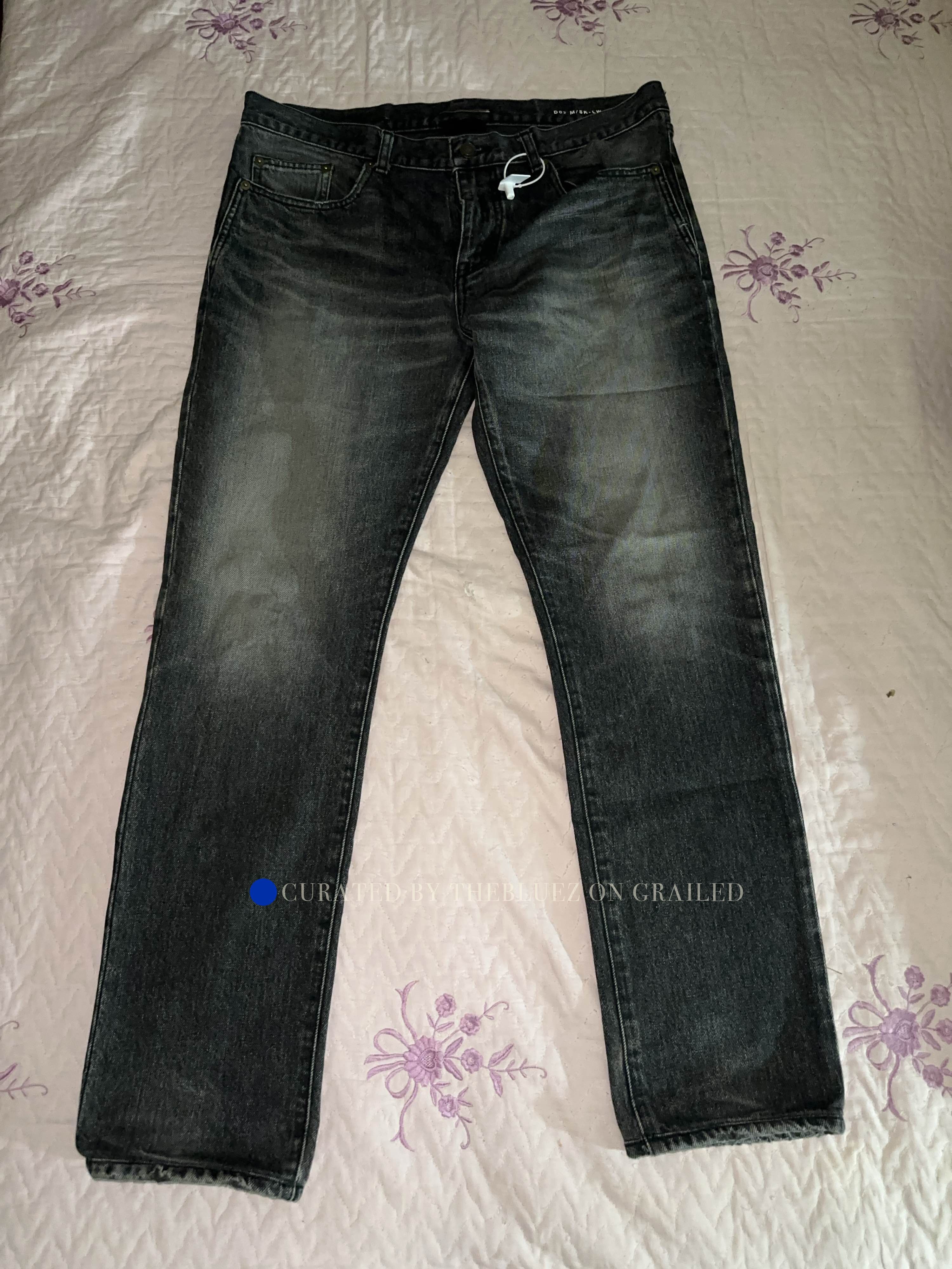 Saint Laurent Paris Black Logo Embroidered Denim Jeans Size US 32 / EU 48 - 1 Thumbnail