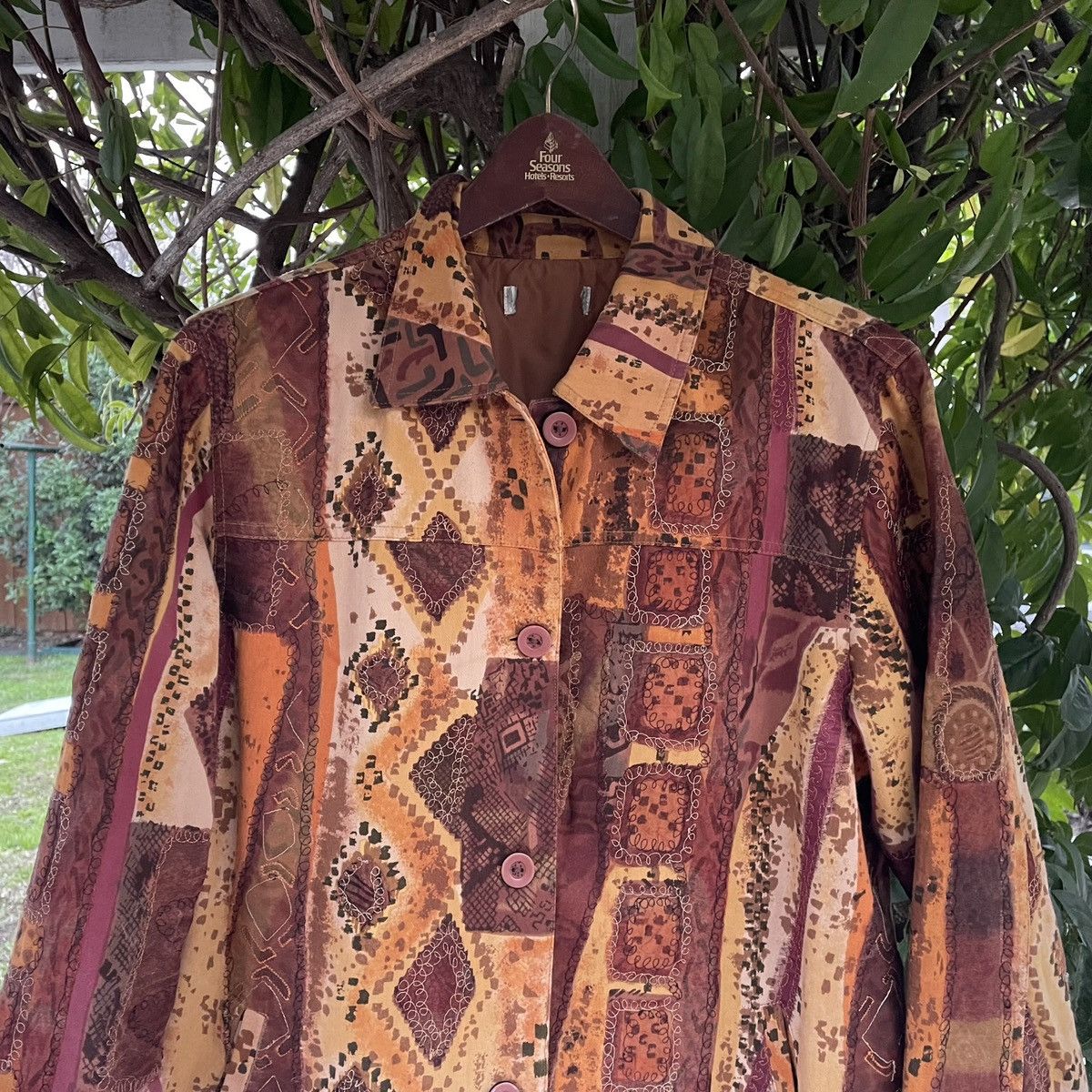Japanese Brand × Vintage Vintage Hand Embroidered Floral EARTH Cropped Jacket Boxy Size US L / EU 52-54 / 3 - 7 Thumbnail