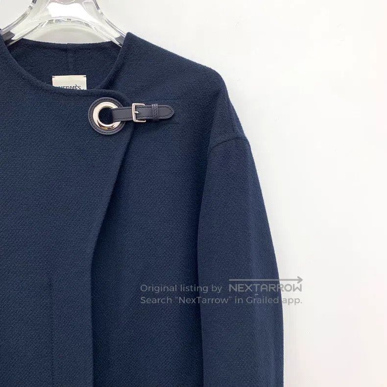 Hermes Hermes Dark Blue Long Sleeve Overcoat with Round Rings Size XS / US 0-2 / IT 36-38 - 3 Thumbnail