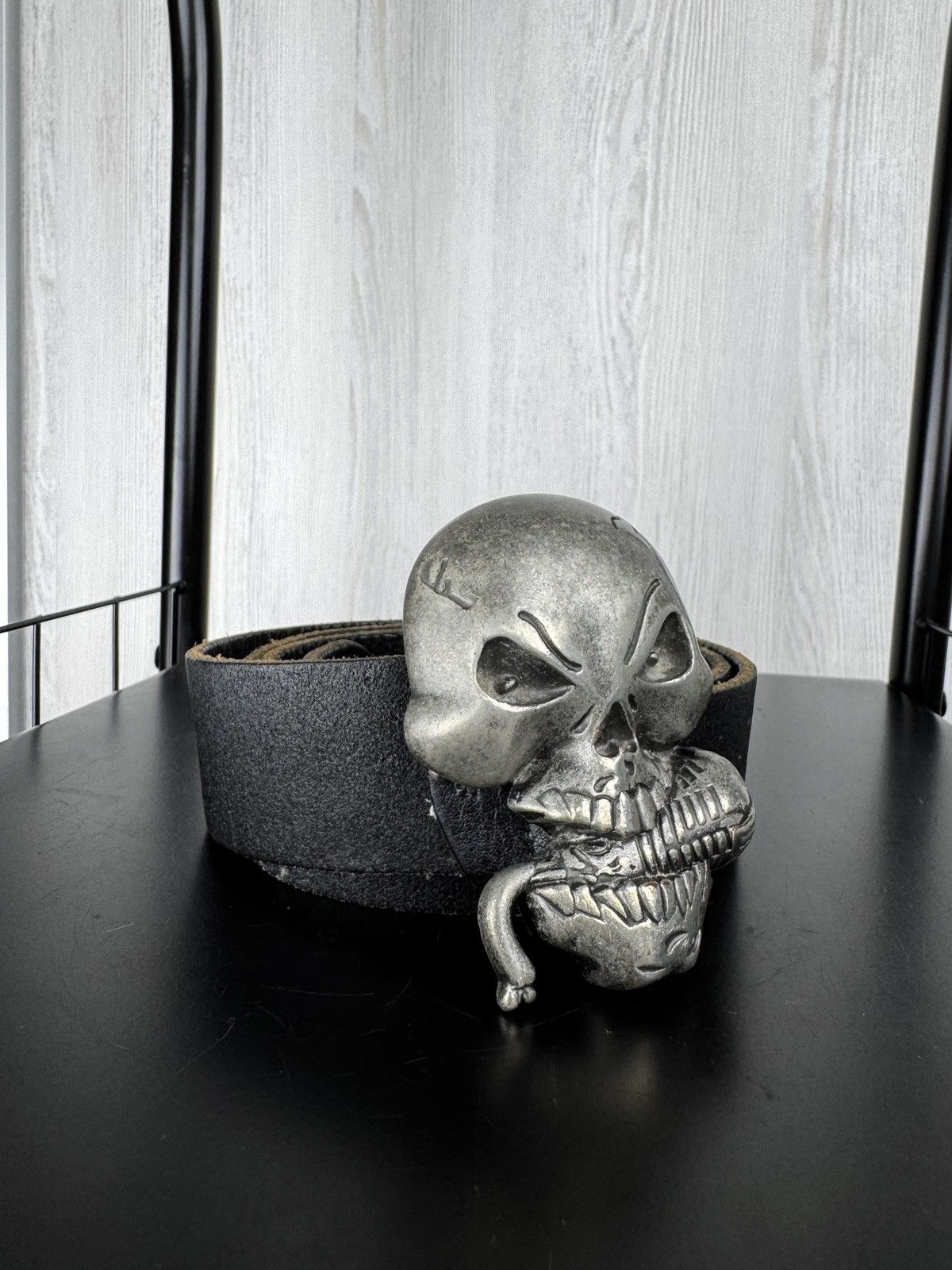 Other Knucklehead Skull buckle men’s genuine leather black belt Size 36 - 6 Thumbnail
