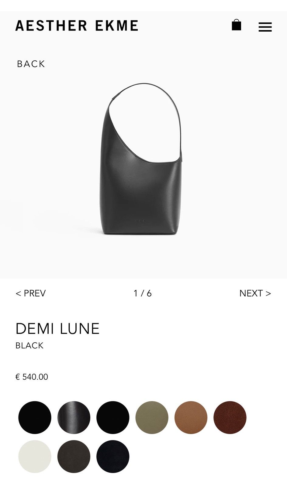 AESTHER EKME Demi Lune Bag – Black Grained Leather Size ONE SIZE - 7 Thumbnail