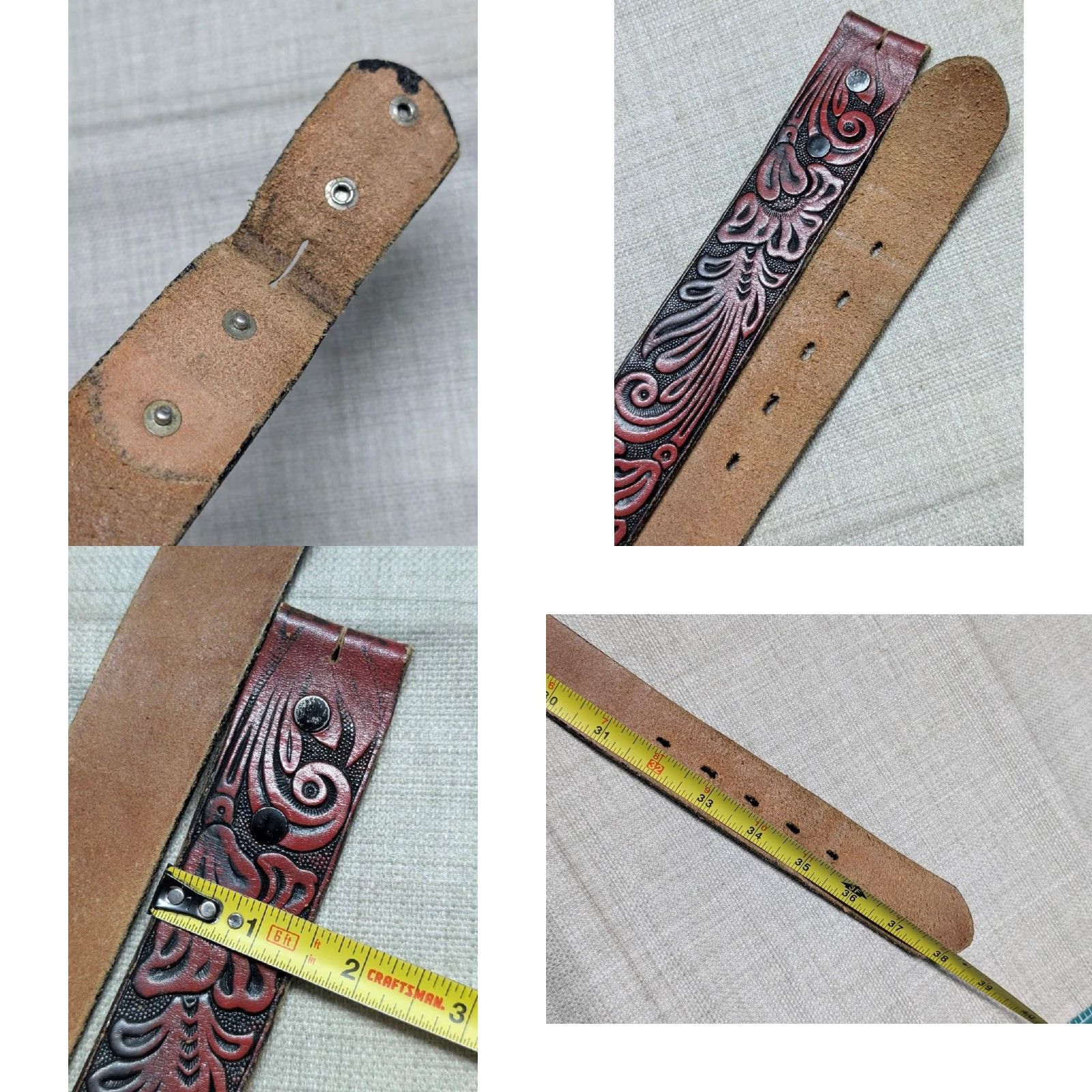 Vintage VINTAGE western belt belt 34 red/brown floral cowhide leather Men Size 34 - 8 Thumbnail