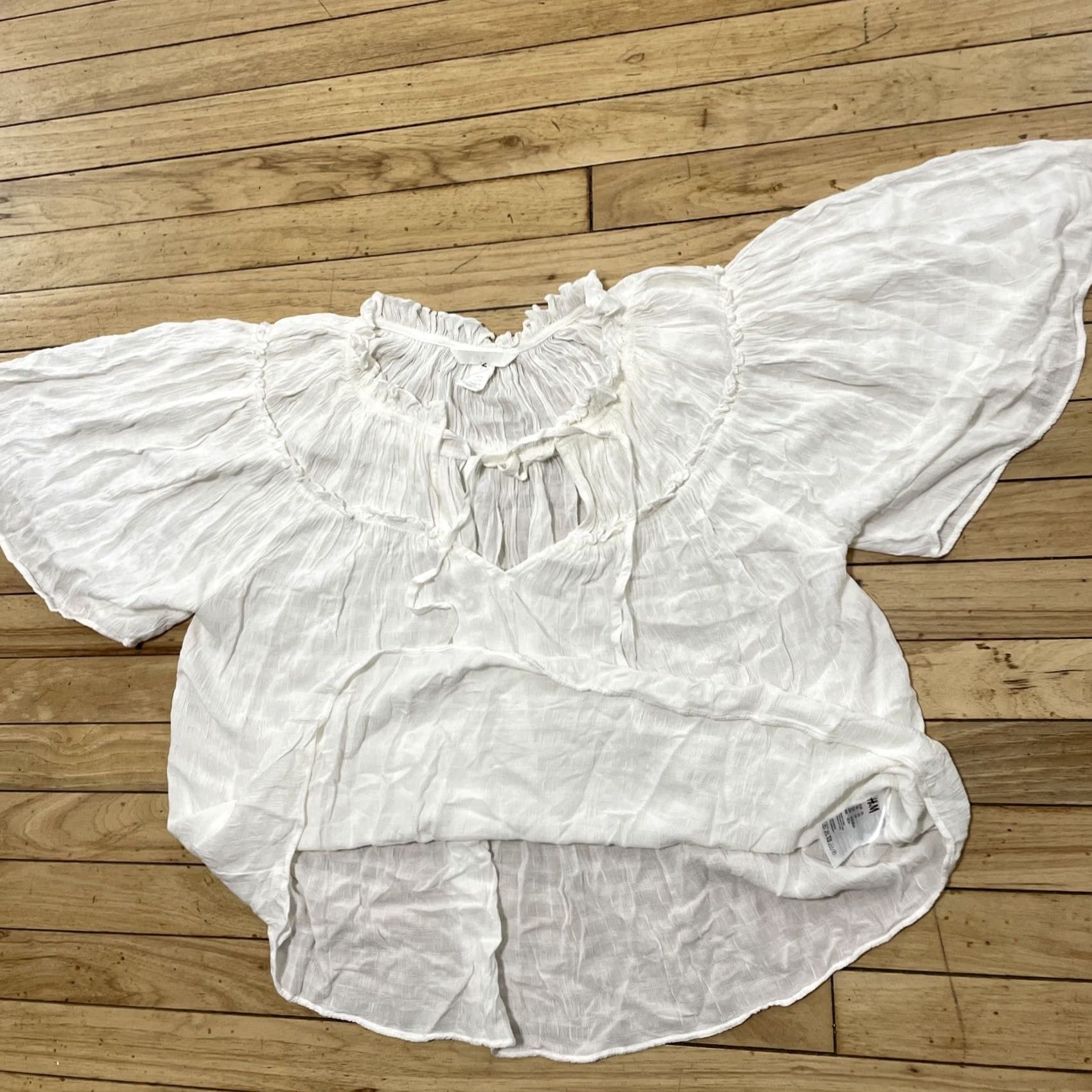 H&M H&M Top Women XS White Pirate Romantic Shirt Oversize Boho Frills Hippie Western Shirt Size XS / US 0-2 / IT 36-38 - 3 Thumbnail
